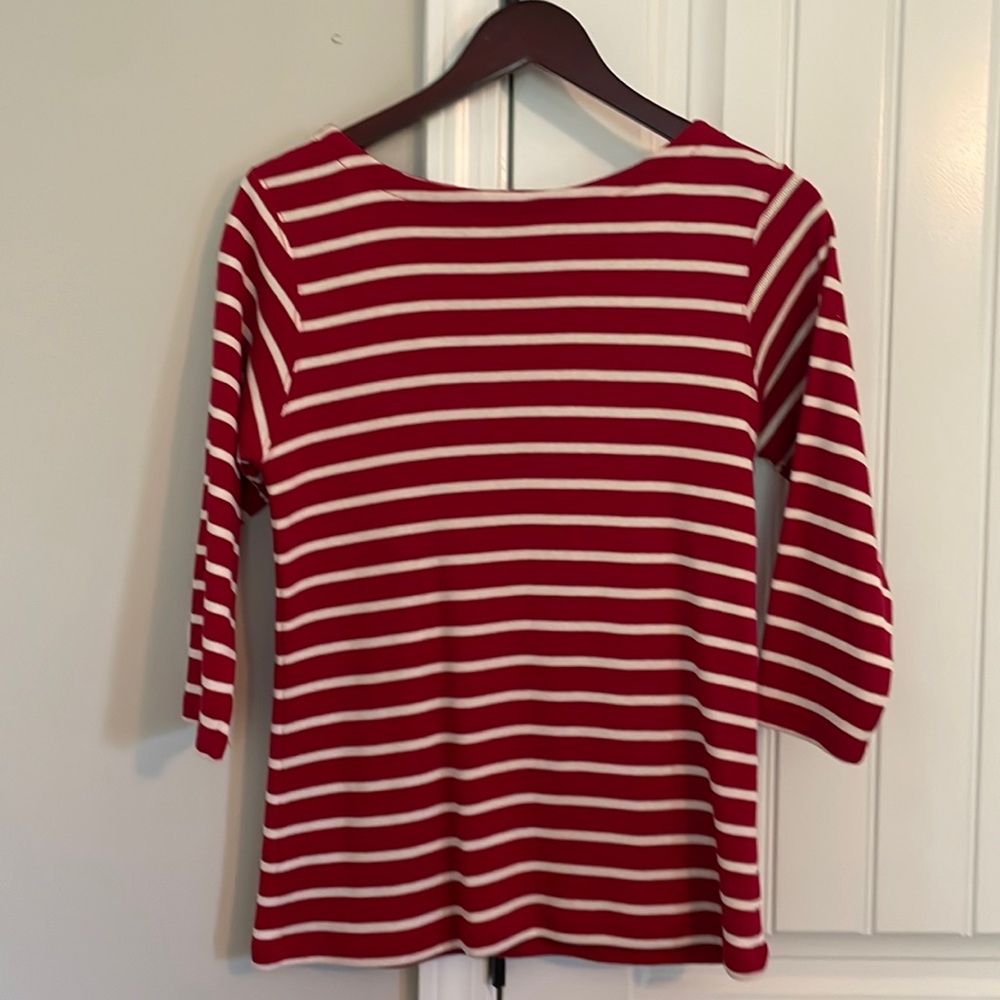 LL Bean red and white striped boatneck top